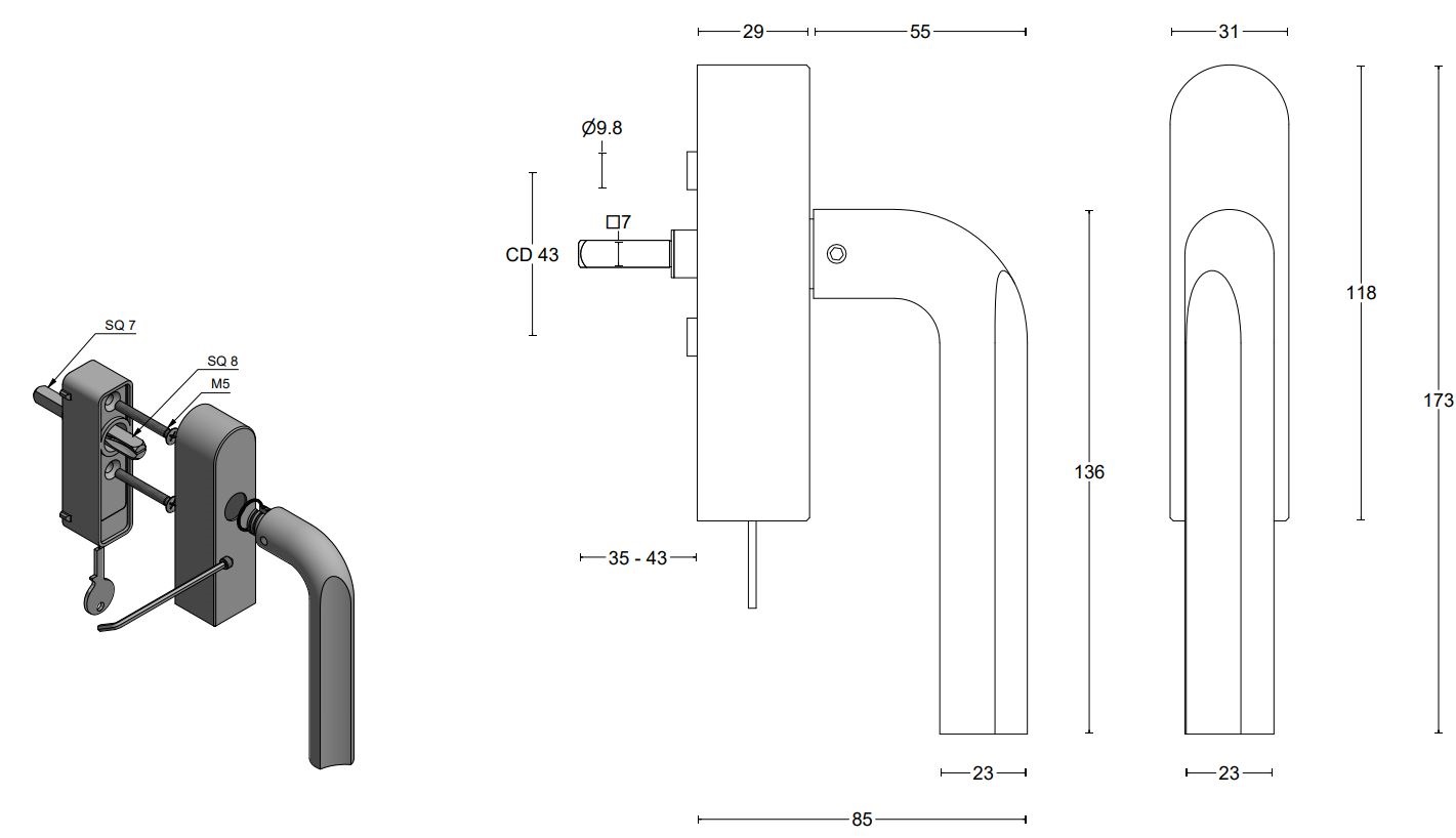 Draaikiepgarnituur ECLIPSE DR101-DKLOCK-O Links brons