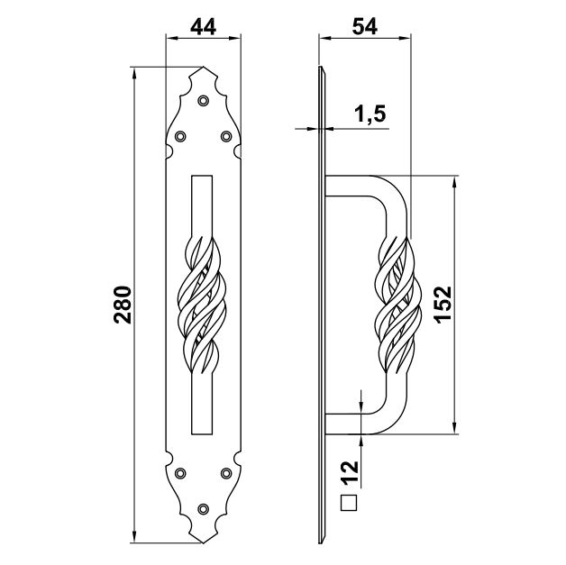 Deurgreep Spiraal op achterplaat mat zwart ijzer 190 mm