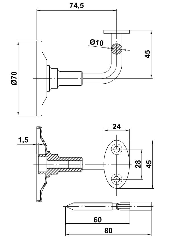 Leuninghouder Blind Staal Mat Zwart