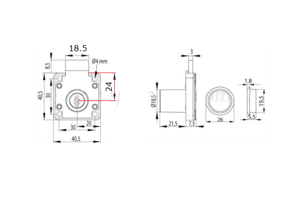 Meubel cilinderslot inbouw kast vernikkeld