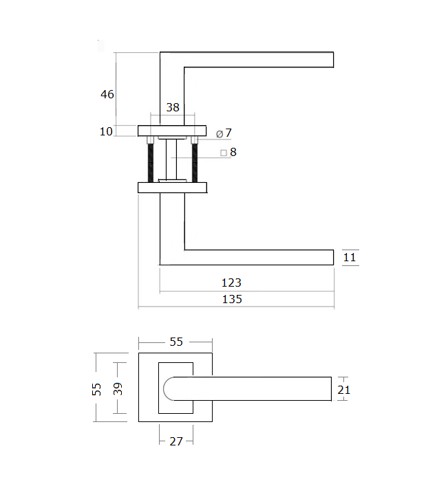 Deurkruk Wolf Mat Zwart op Vierkant Rozet