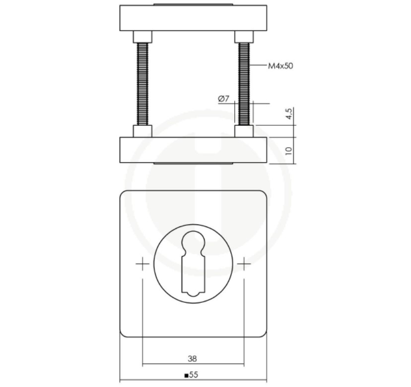 Intersteel sleutelplaatjes vierkant 55x55x10mm PVD messingkleur
