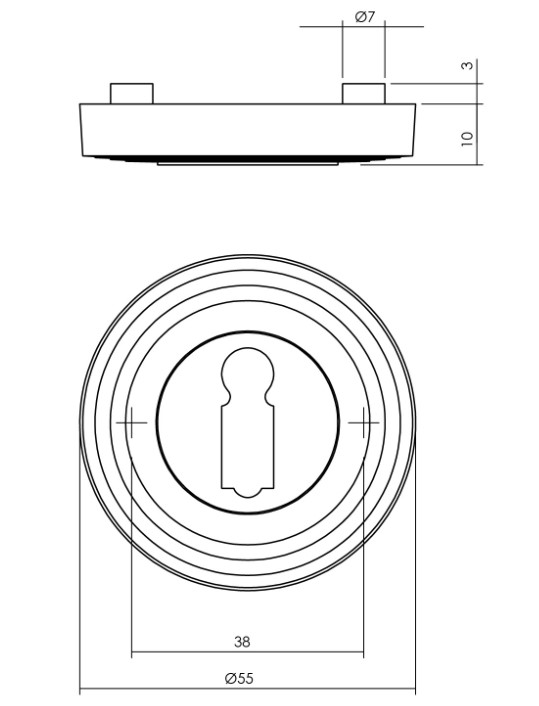Intersteel Sleutelrozetten verdekt met rillen ø54x9mm en nokken PVD messingkleur