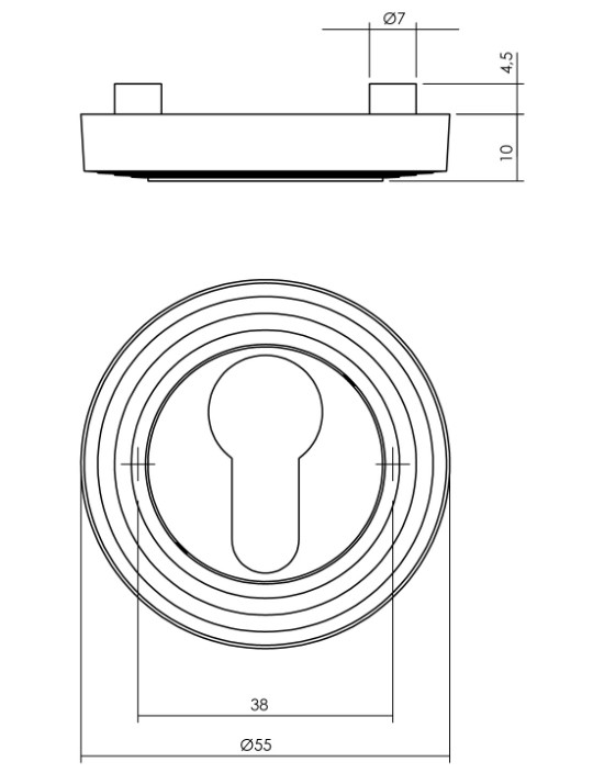 Intersteel Cilinderrozetten verdekt met rillen ø54x9mm en nokken PVD messingkleur