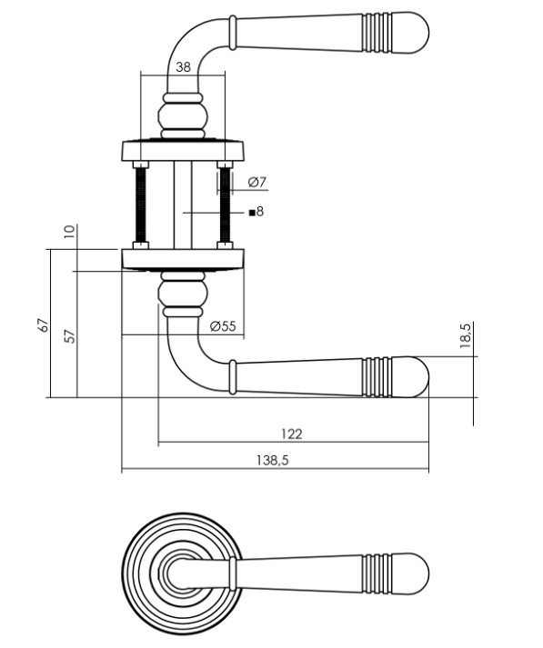 Intersteel deurkruk Helena op rozet met ril ø55x10 mm PVD messingkleur