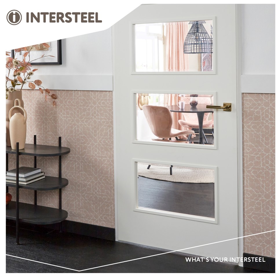 Intersteel gatdeel deurkruk rechts Baustil op vierkante rozet met nokken 55x55x10mm PVD messingkleur