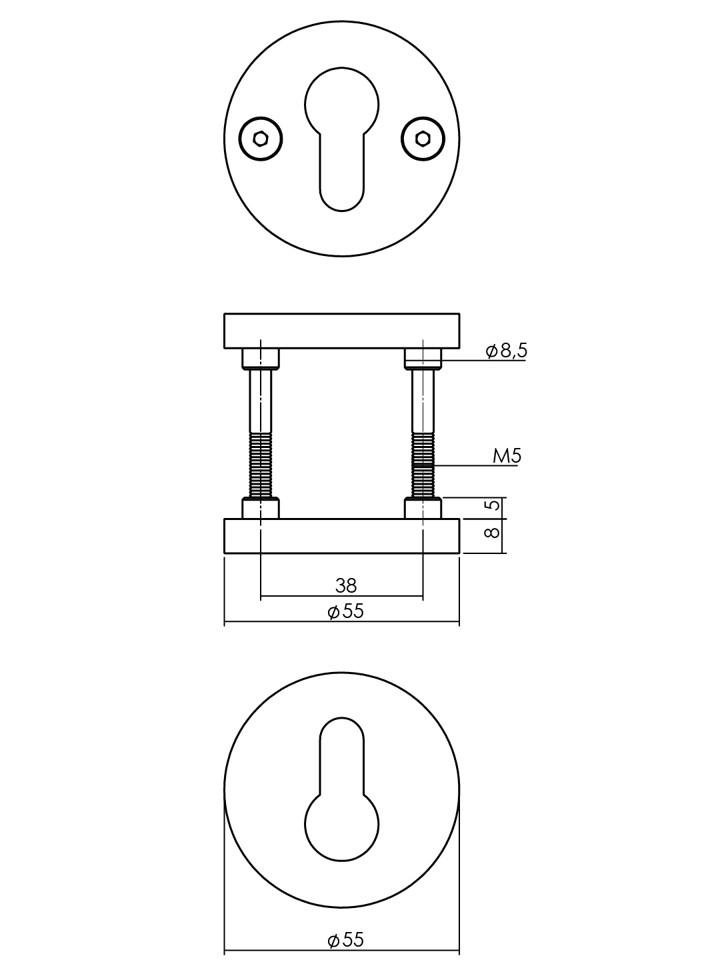 Intersteel PC-Plaatjes Grand & Johnson éénzijdig verdekt ø55x8mm rvs