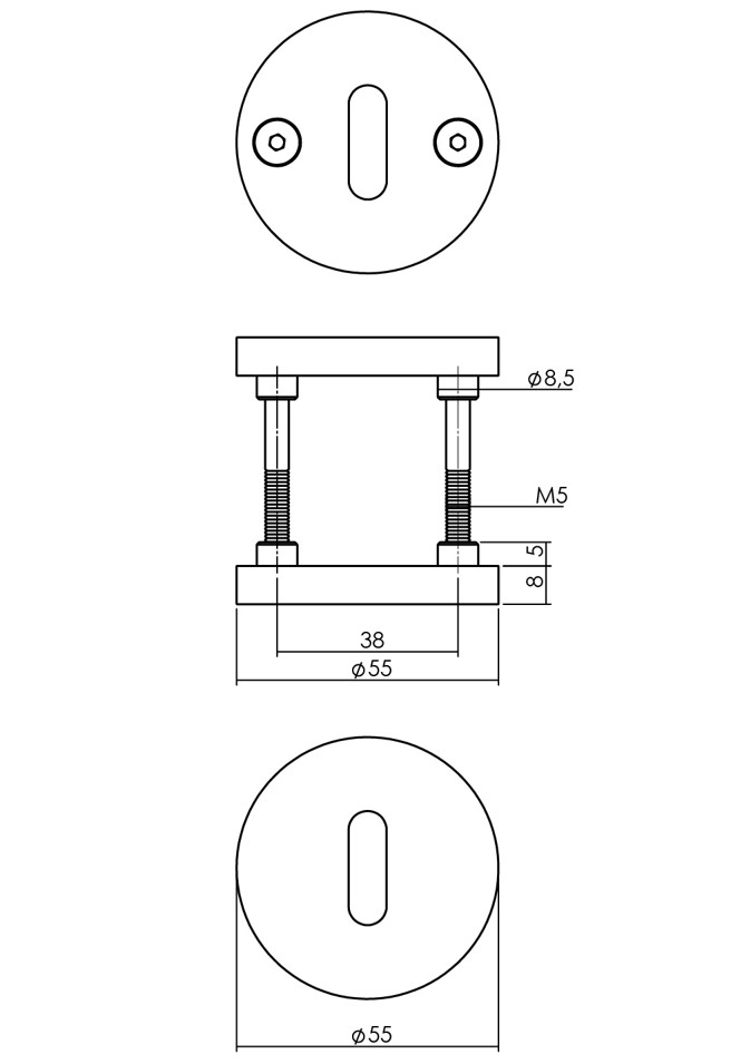 Intersteel sleutelplaatjes Grand & Johnson éénzijdig verdekt ø55x8mm rvs