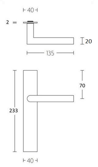 Deurkruk Rechthoek op Schild PC55 RVS/Mat Zwart