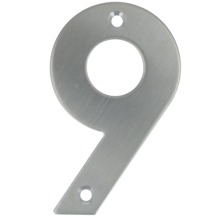 Huisnummer 9 opschroefbaar 100 mm RVS