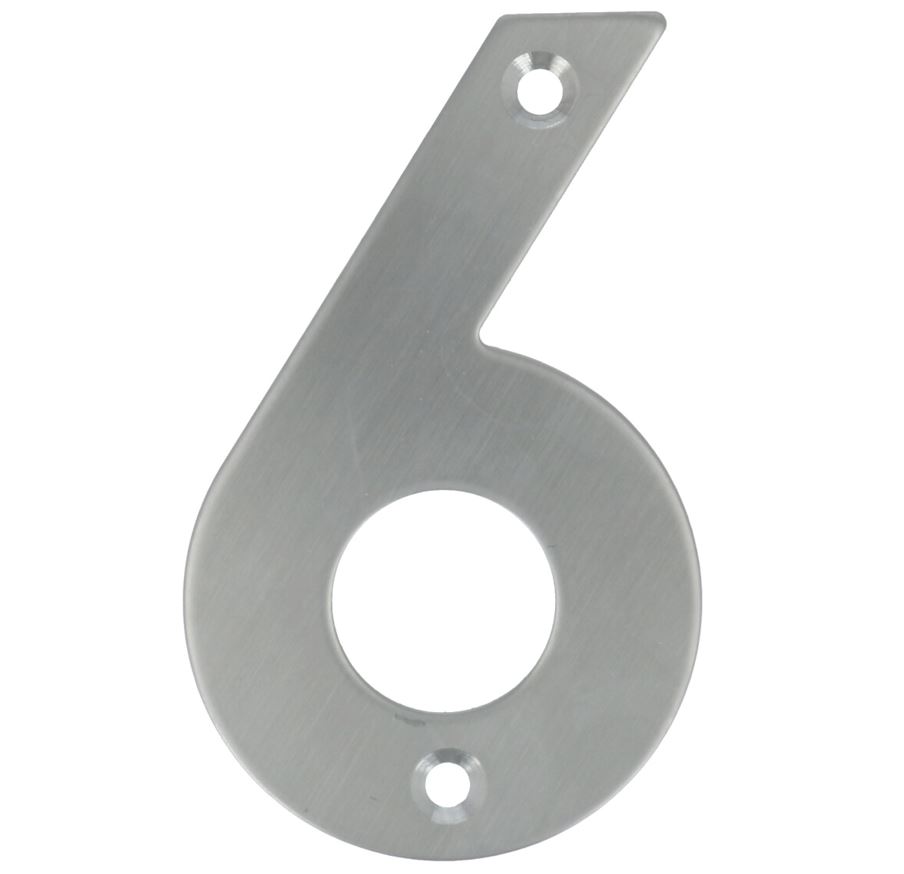 Huisnummer 6 opschroefbaar 100 mm RVS