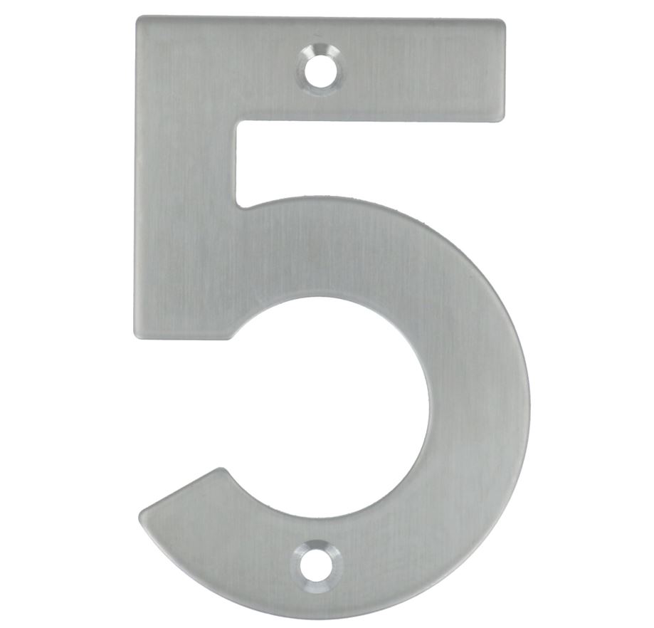 Huisnummer 5 opschroefbaar 100 mm RVS