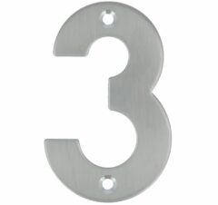 Huisnummer 3 opschroefbaar 100 mm RVS
