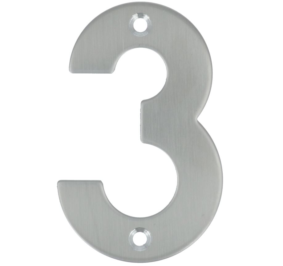 Huisnummer 3 opschroefbaar 100 mm RVS