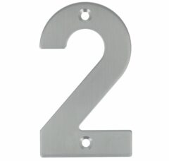 Huisnummer 2 opschroefbaar 100 mm RVS
