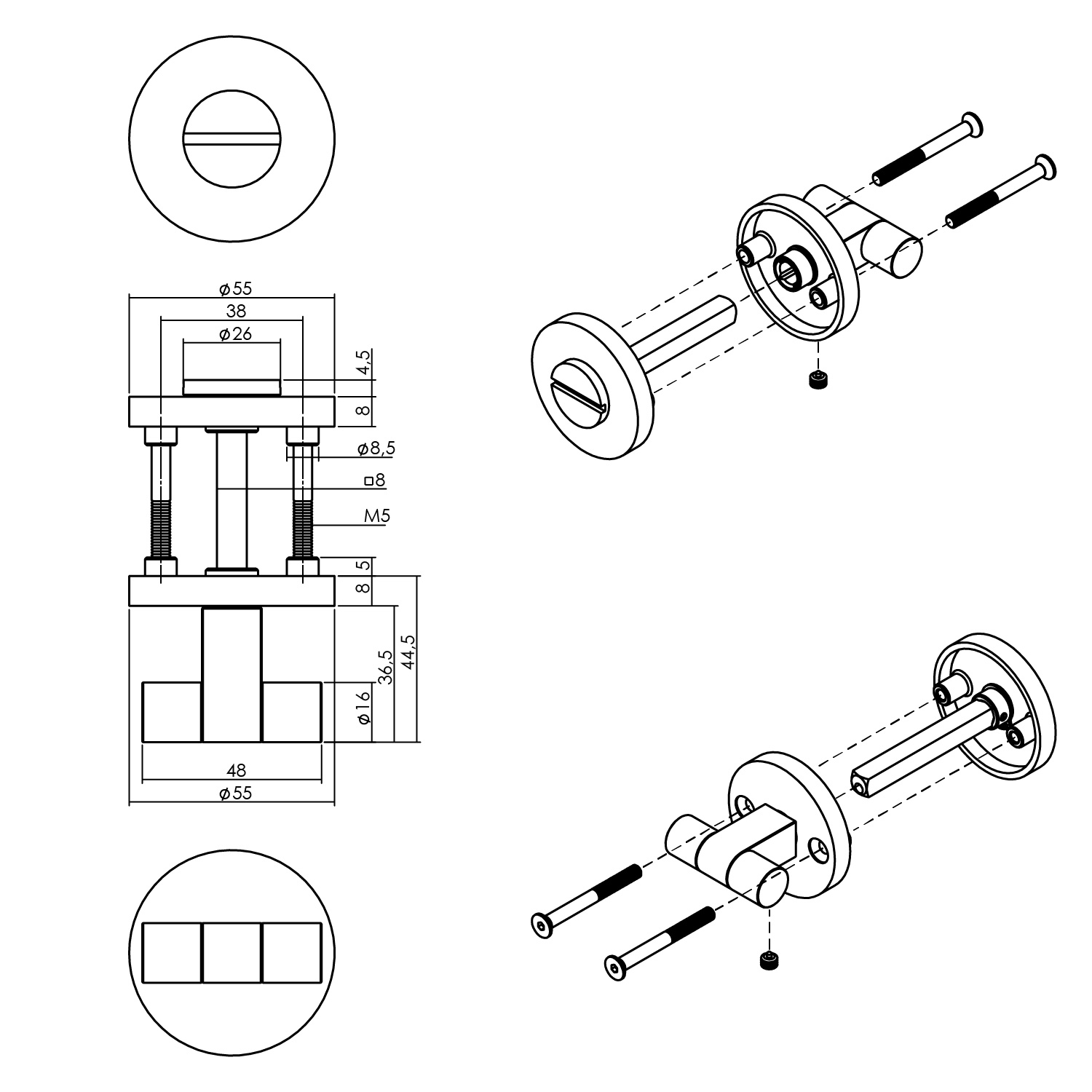 Intersteel WC-sluiting 8 mm Grand & Johnson (knop op schroefgat rozet) ø55x8mm PVD messing mat
