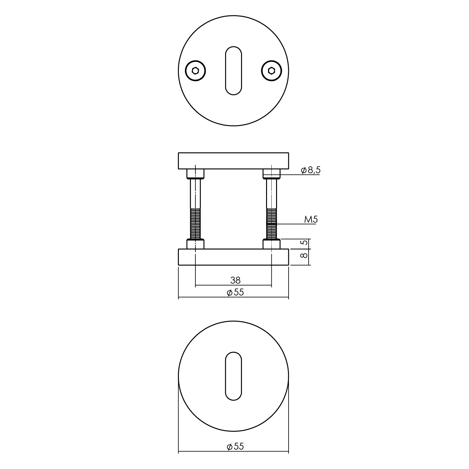 Intersteel sleutelplaatjes Grand & Johnson éénzijdig verdekt ø55x8mm PVD messing mat