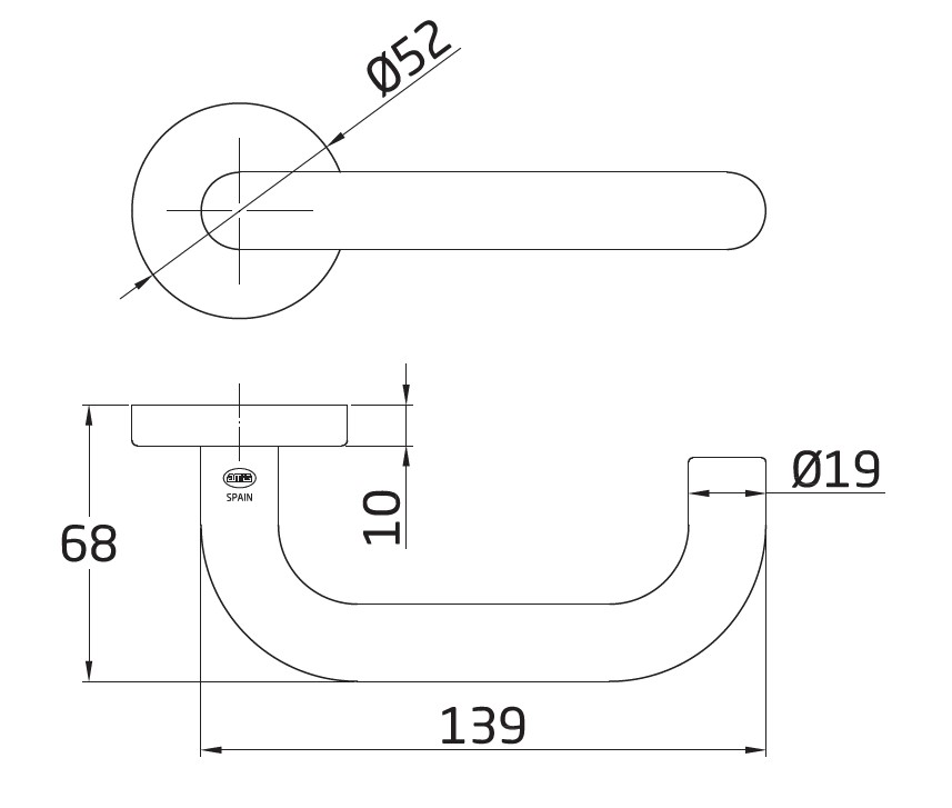Deurkruk model 3RX op rozet zwart