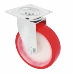 Zwenkwiel met bevestigingsplaat verzinkt met rode nylon wiel 125 mm