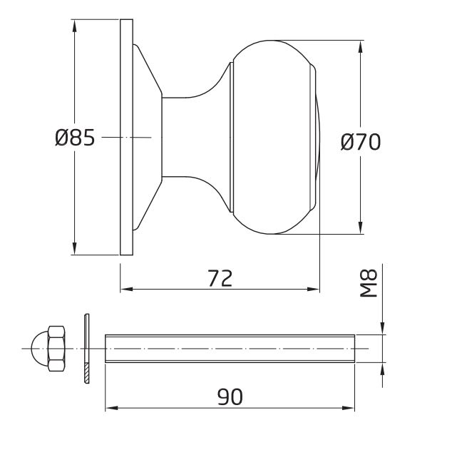 Voordeurknop Met ronde achterplaat Staal Vermessingd