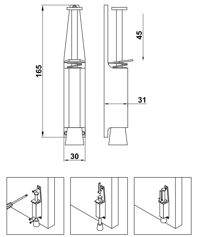 Deurvastzetter voetstift Mod. 11 165x30 mm Zwart