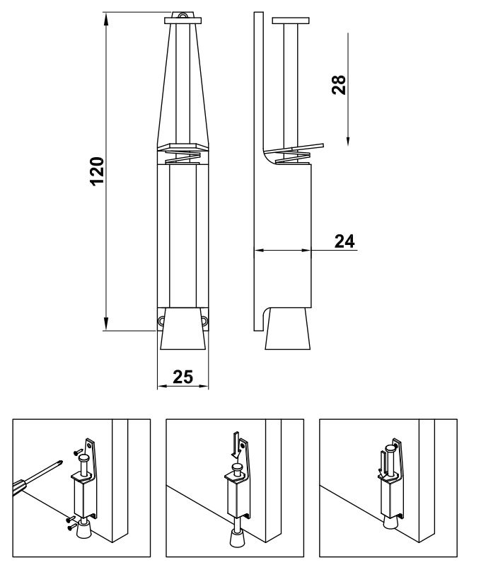 Deurvastzetter voetstift Mod. 10 120x25 mm Goud