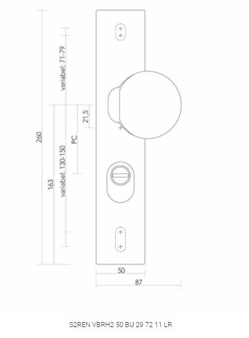 S2 universeel veiligheidsbeslag 5029/5021 RH buiten schild PC55 SKG***