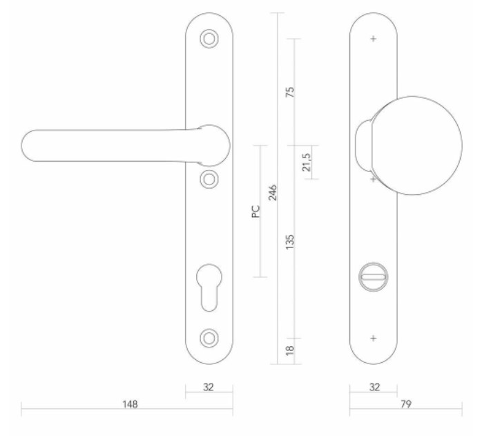 S2 veiligheidsbeslag 322921 OV met kerntrekbeveiliging greep-kruk PC92 SKG***
