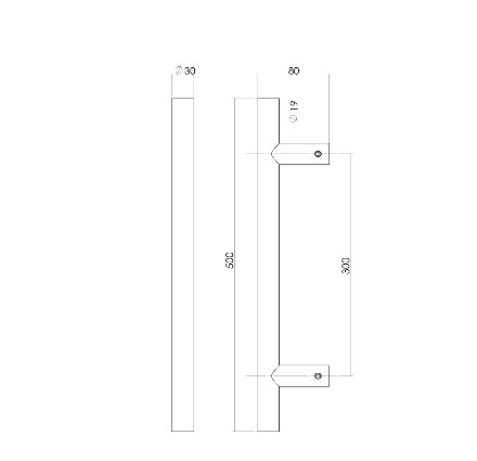 Intersteel deurgreep T-vorm 500x80x30 HoH 300 mm rvs - Afbeelding 2