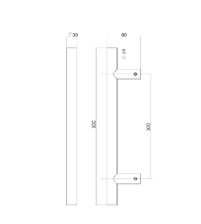 Intersteel set deurgrepen T-vorm 500x80x30 HoH 300 mm rvs - Afbeelding 2
