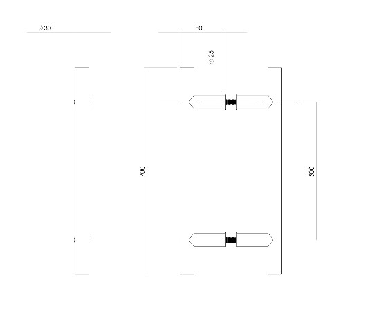 Intersteel set deurgrepen T-vorm 700x80x30 HoH 500 mm rvs - Afbeelding 2