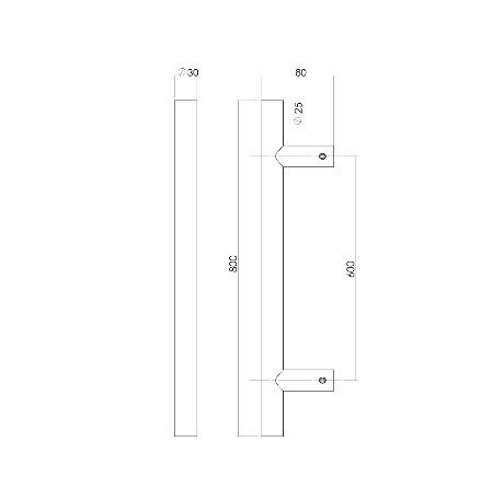 Intersteel deurgreep T-vorm 800x80x30 HoH 600 mm rvs - Afbeelding 2