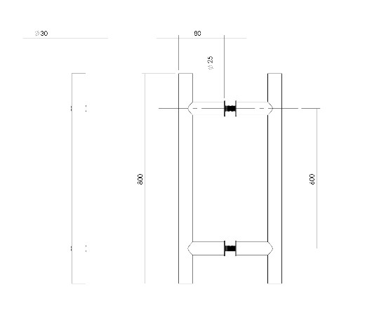 Intersteel set deurgrepen T-vorm 800x80x30 HoH 600 mm rvs - Afbeelding 2
