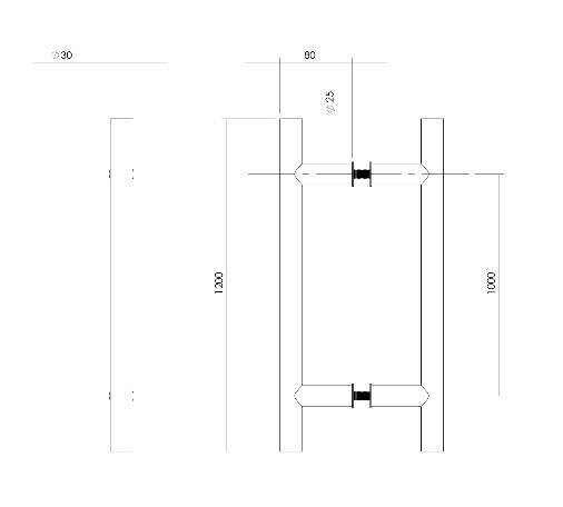 Intersteel set deurgrepen T-vorm 1200x80x30 HoH 1000 mm rvs - Afbeelding 2