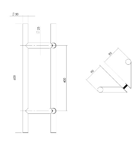 Intersteel set deurgrepen T-schuin 600x90x30 HoH 400 mm rvs - Afbeelding 2