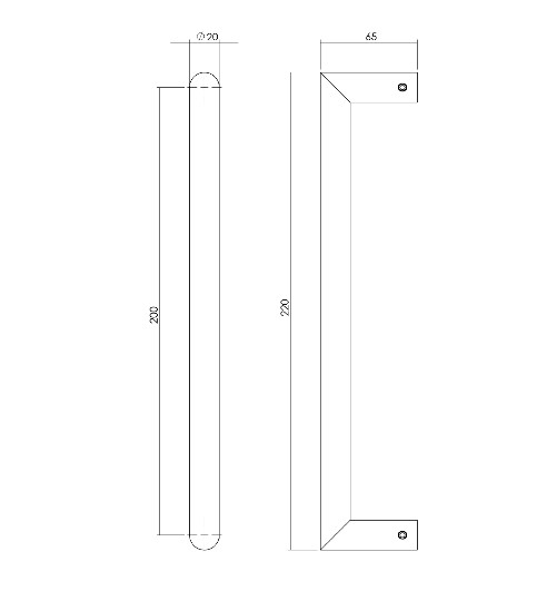 Intersteel deurgreep Recht 90° 220x65x20 HoH 200 mm rvs - Afbeelding 2