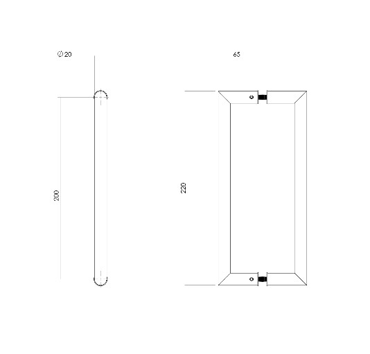 Intersteel set deurgrepen Recht 90° 220x65x20 HoH 200 mm rvs - Afbeelding 2