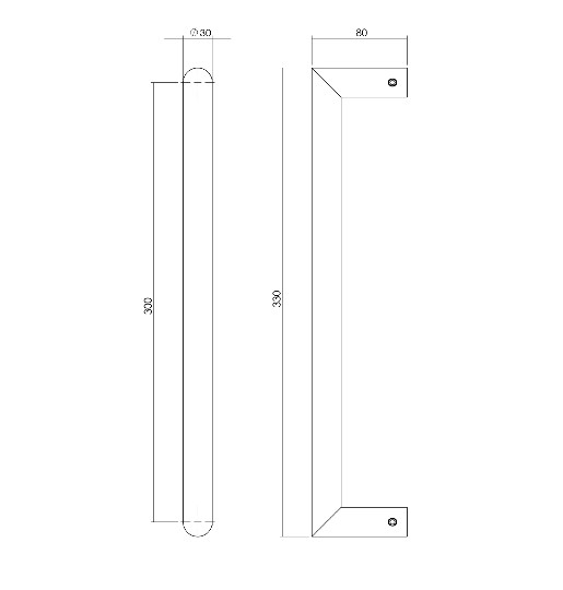 Intersteel deurgreep Recht 90° 330x80x30 HoH 300 mm rvs - Afbeelding 2