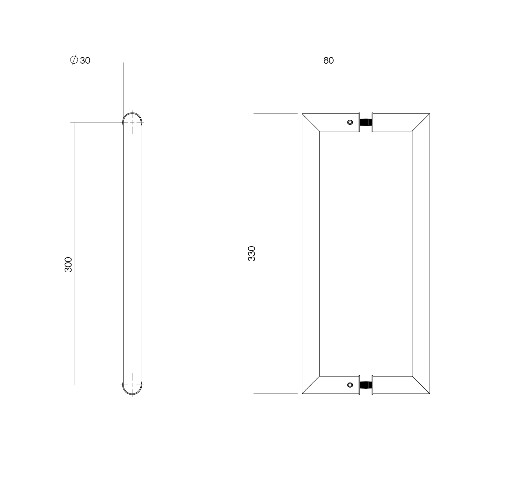 Intersteel set deurgrepen Recht 90° 330x80x30 HoH 300 mm rvs - Afbeelding 2