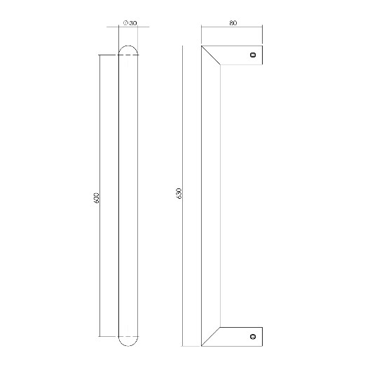 Intersteel deurgreep Recht 90° 630x80x30 HoH 600 mm rvs - Afbeelding 2
