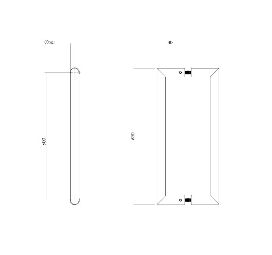 Intersteel set deurgrepen Recht 90° 630x80x30 HoH 600 mm rvs - Afbeelding 2