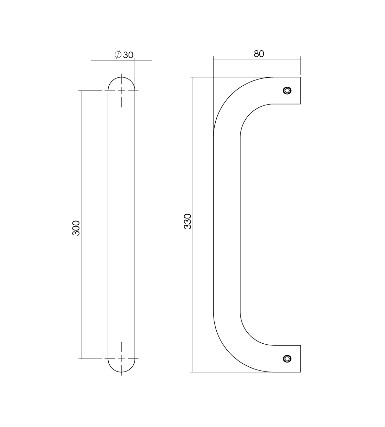 Intersteel deurgreep U-vorm 330x80x30 HoH 300 mm rvs - Afbeelding 2