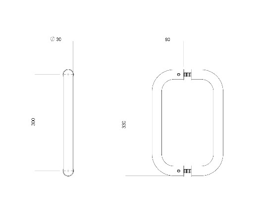 Intersteel set deurgrepen U-vorm 330x80x30 HoH 300 mm rvs - Afbeelding 2
