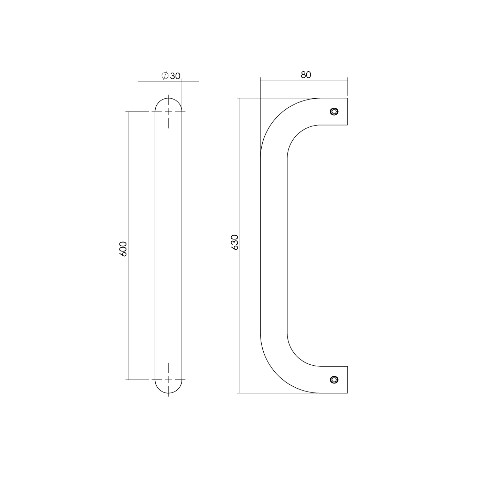 Intersteel deurgreep U-vorm 630x80x30 HoH 600 mm rvs - Afbeelding 2