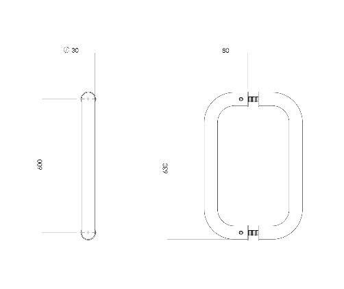 Intersteel set deurgrepen U-vorm 630x80x30 HoH 600 mm rvs - Afbeelding 2