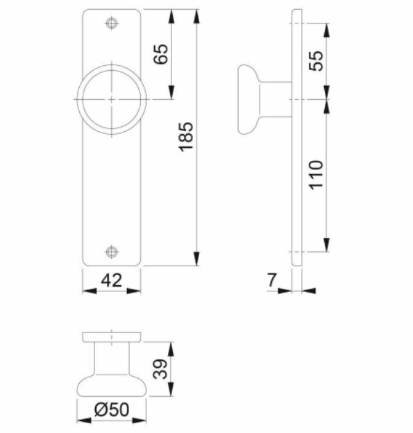 Hoppe Binnendeurschild blind met vaste knop aluminium F1