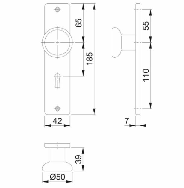 Hoppe Binnendeurschild SL56 met vaste knop aluminium F1