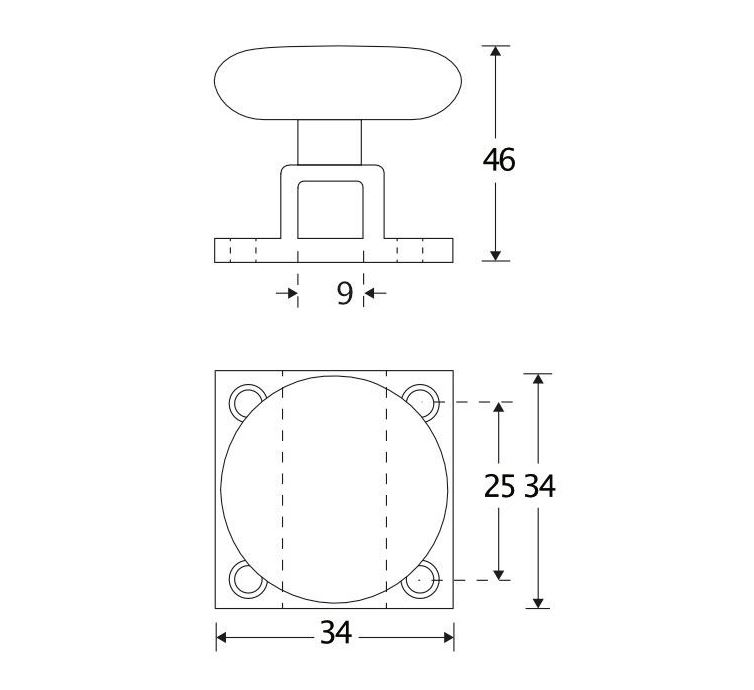 Espagnolet trekknop Elegant voor vierkante stang mat chroom