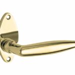 Deurkruk op rozet Dudok/elips messing ongelakt