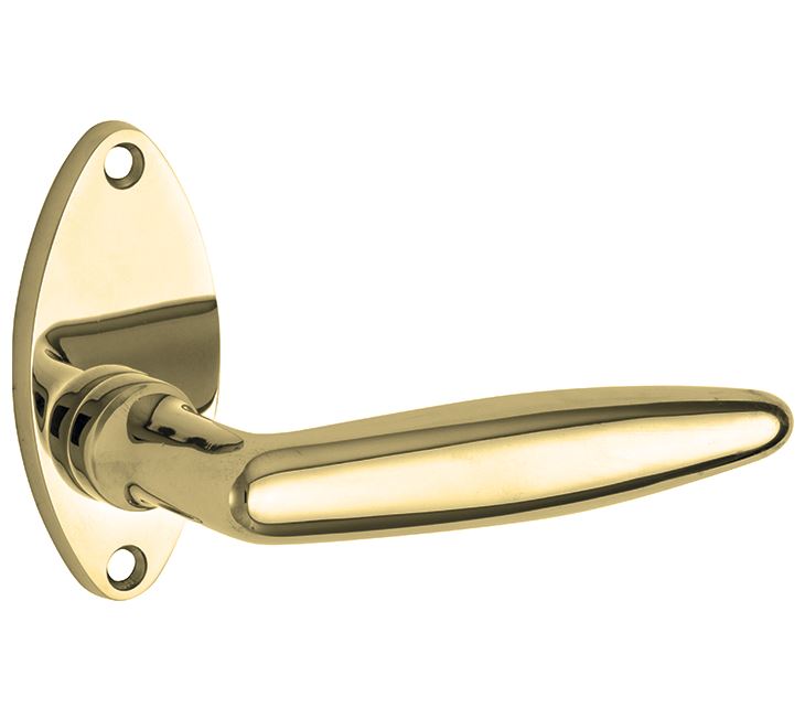 Deurkruk op rozet Dudok/elips messing ongelakt